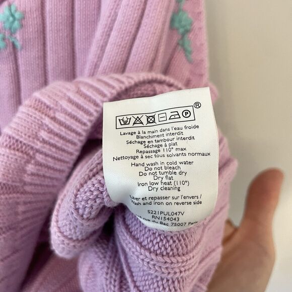 Sezane Ania Knit Sweater Tank Embroidered Lilac Sea Green Cotton - Picture 10 of 11